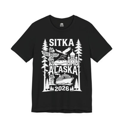 Sitka Alaska Cruise Souvenir Shirt with Totem Poles and Ship 2026 — Premium Tee
