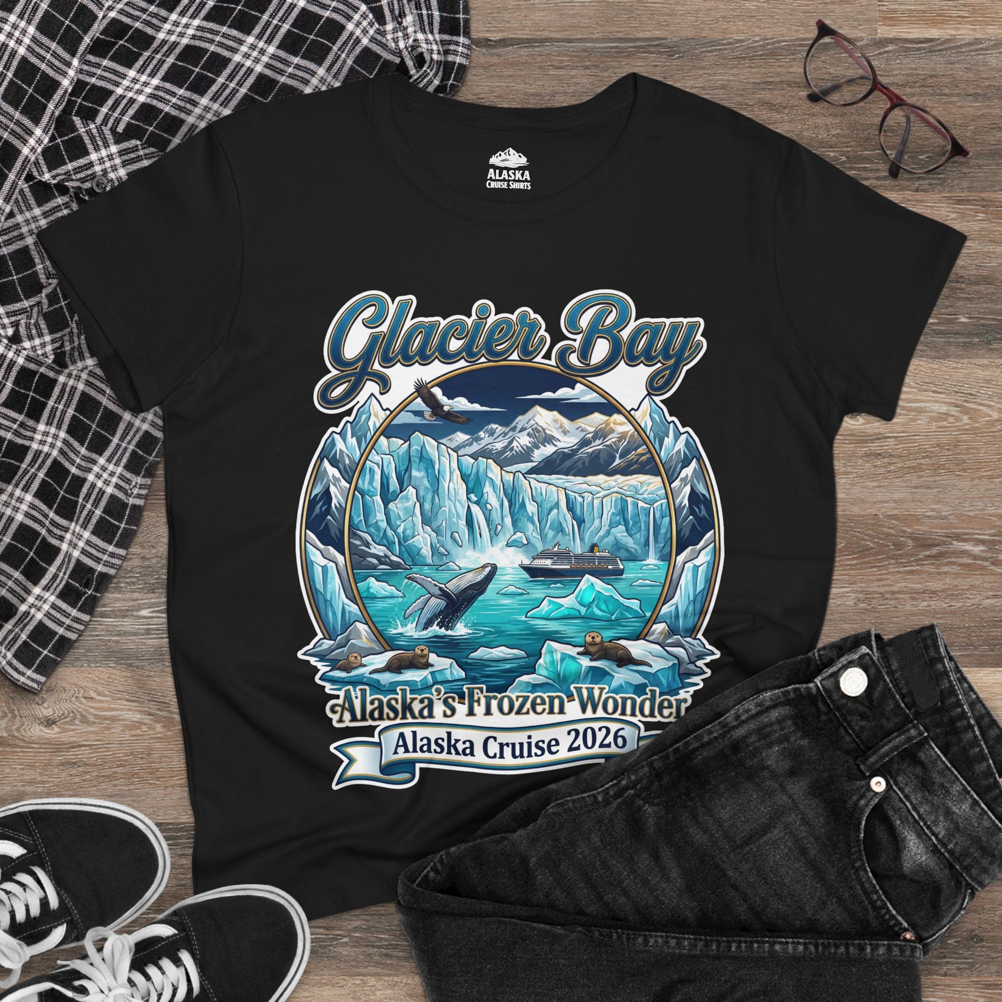 Glacier Bay Alaska Cruise 2026 Wildlife Adventure Souvenir Shirt Ladies Tee - View 4 - Alaska Cruise Shirts