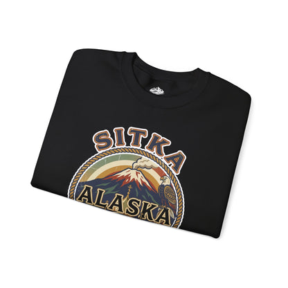 Sitka Alaska Vintage Heritage Tee with Iconic Local Landmarks Art — Sweatshirt