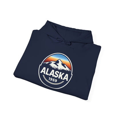 Alaska 1959 Retro Mountain Sunset Badge hoodie Vintage Statehood hoodie — Hoodie