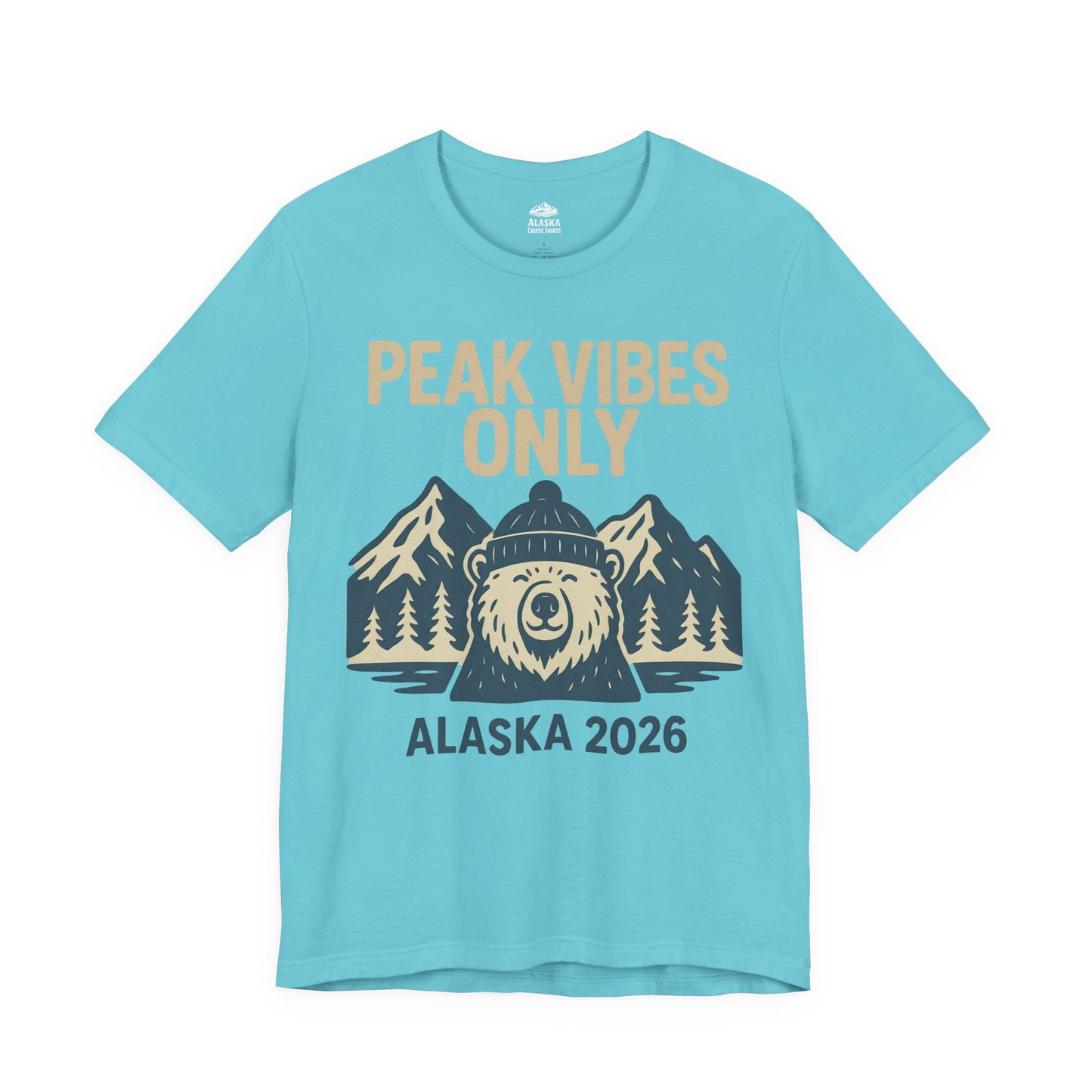Alaska 2026 Mountain Adventure Bear - Peak Vibes Only T-Shirt Premium Tee - View 7 - Alaska Cruise Shirts