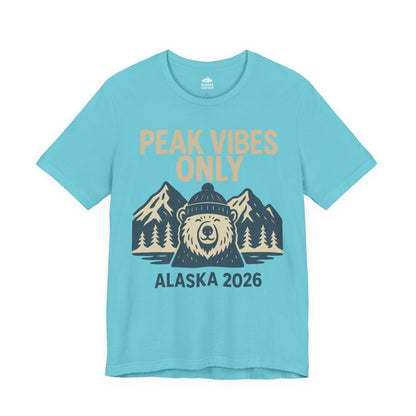 Alaska 2026 Mountain Adventure Bear - Peak Vibes Only T-Shirt Premium Tee - View 7 - Alaska Cruise Shirts
