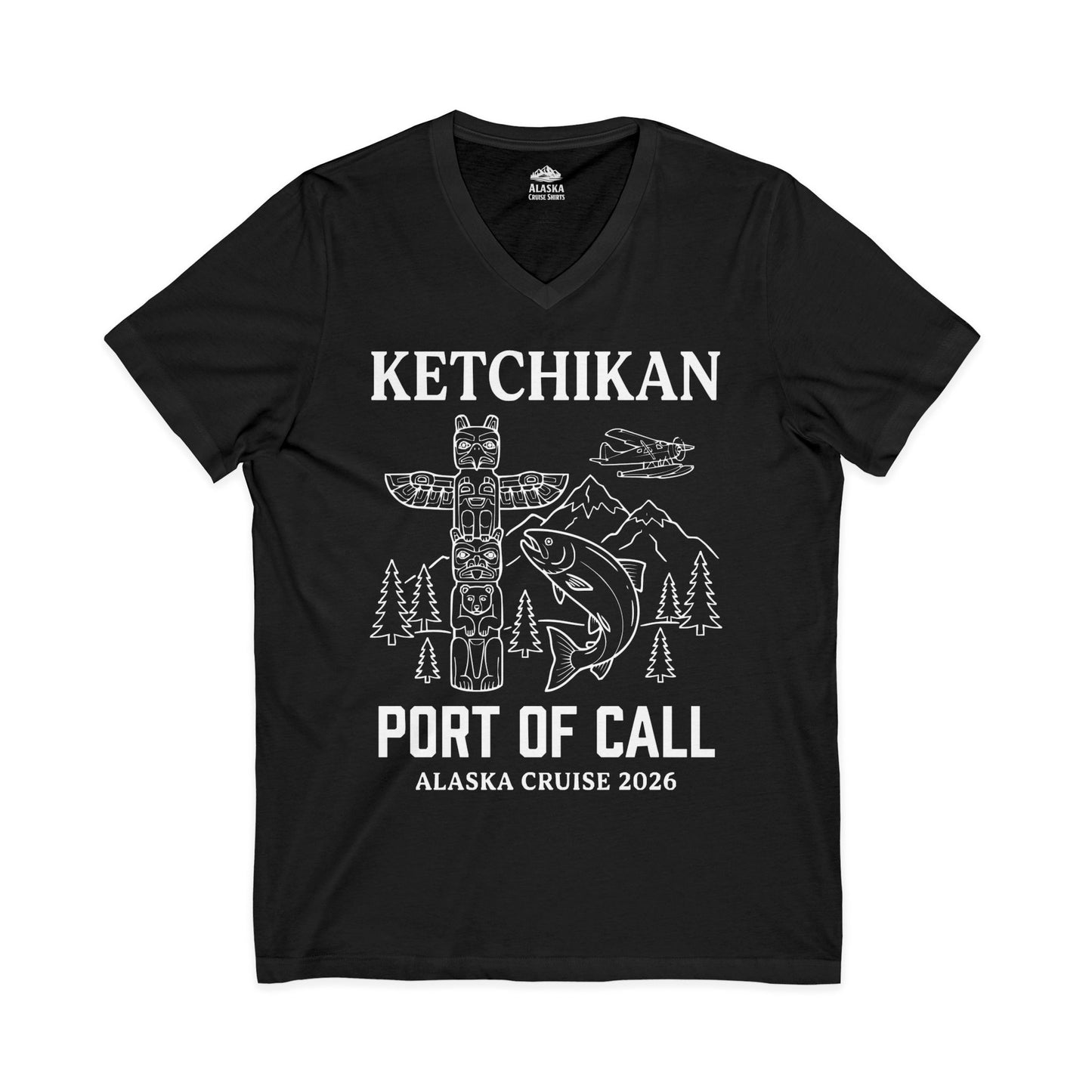 Ketchikan Alaska Cruise Port of Call Totem Wildlife Adventure Shirt — V-Neck