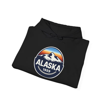 Alaska 1959 Retro Mountain Sunset Badge hoodie Vintage Statehood hoodie — Hoodie