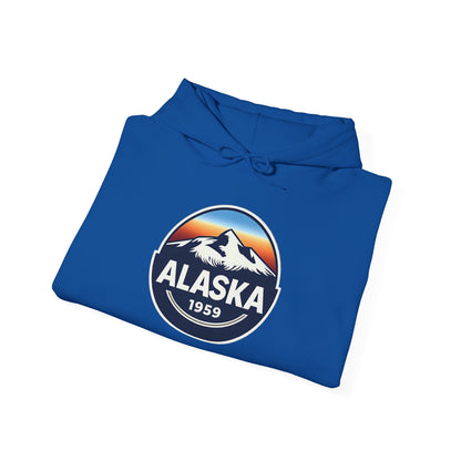 Alaska 1959 Retro Mountain Sunset Badge hoodie Vintage Statehood hoodie — Hoodie