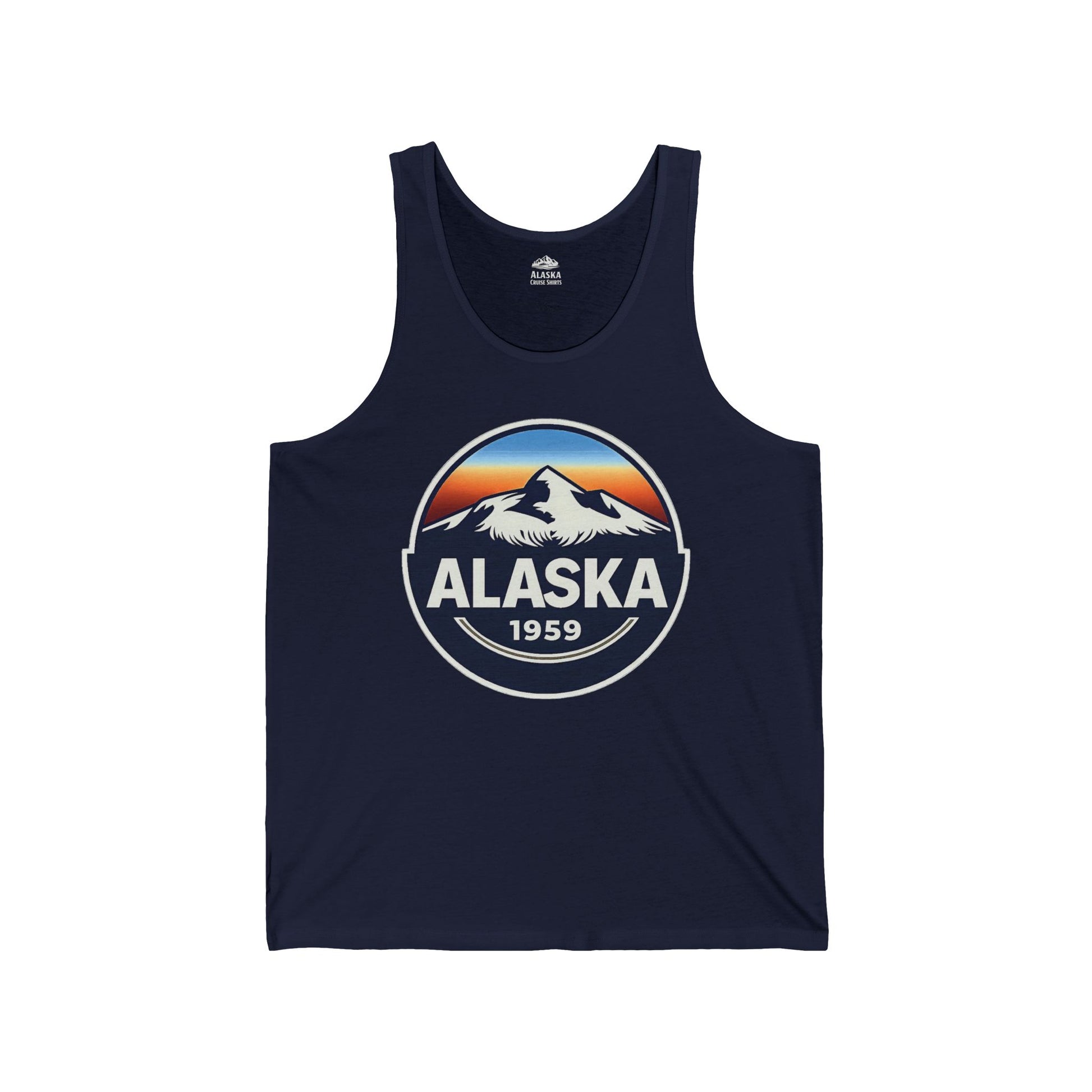 Alaska 1959 Retro Mountain Sunset Badge tank top Vintage Statehood tank top Tank Top - Alaska Cruise Shirts
