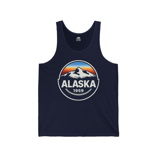 Alaska 1959 Retro Mountain Sunset Badge tank top Vintage Statehood tank top Tank Top - Alaska Cruise Shirts