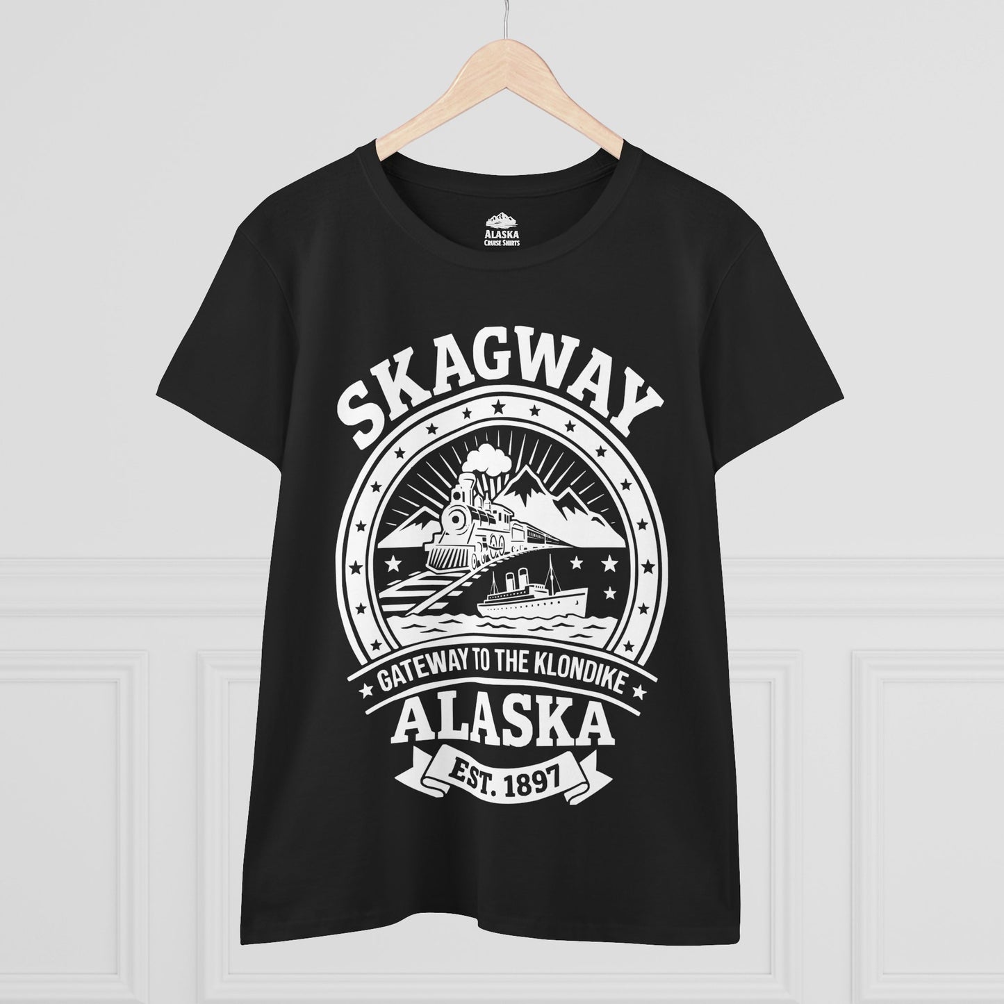 Vintage Skagway Alaska Gateway to the Klondike Souvenir Shirt — Ladies Tee