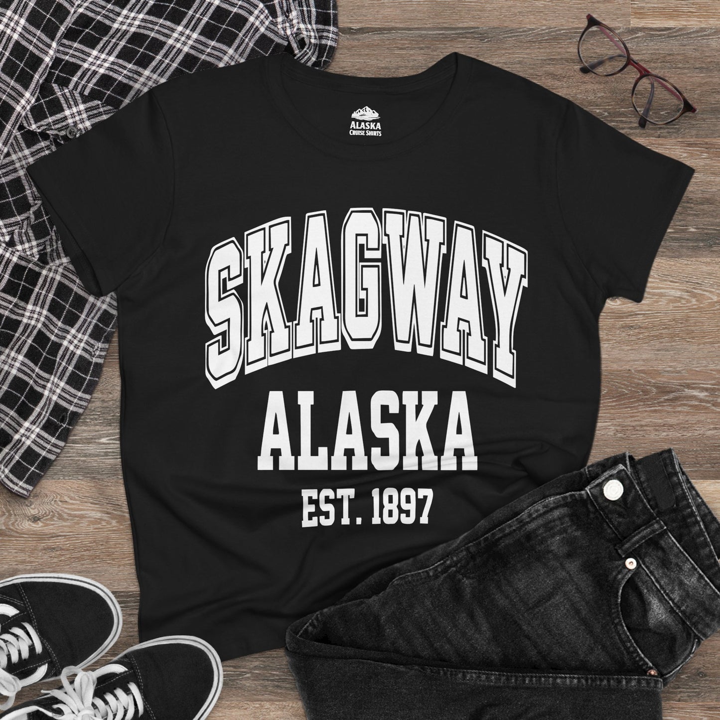 Skagway Alaska Est 1897 Vintage Collegiate Souvenir Shirt — Ladies Tee