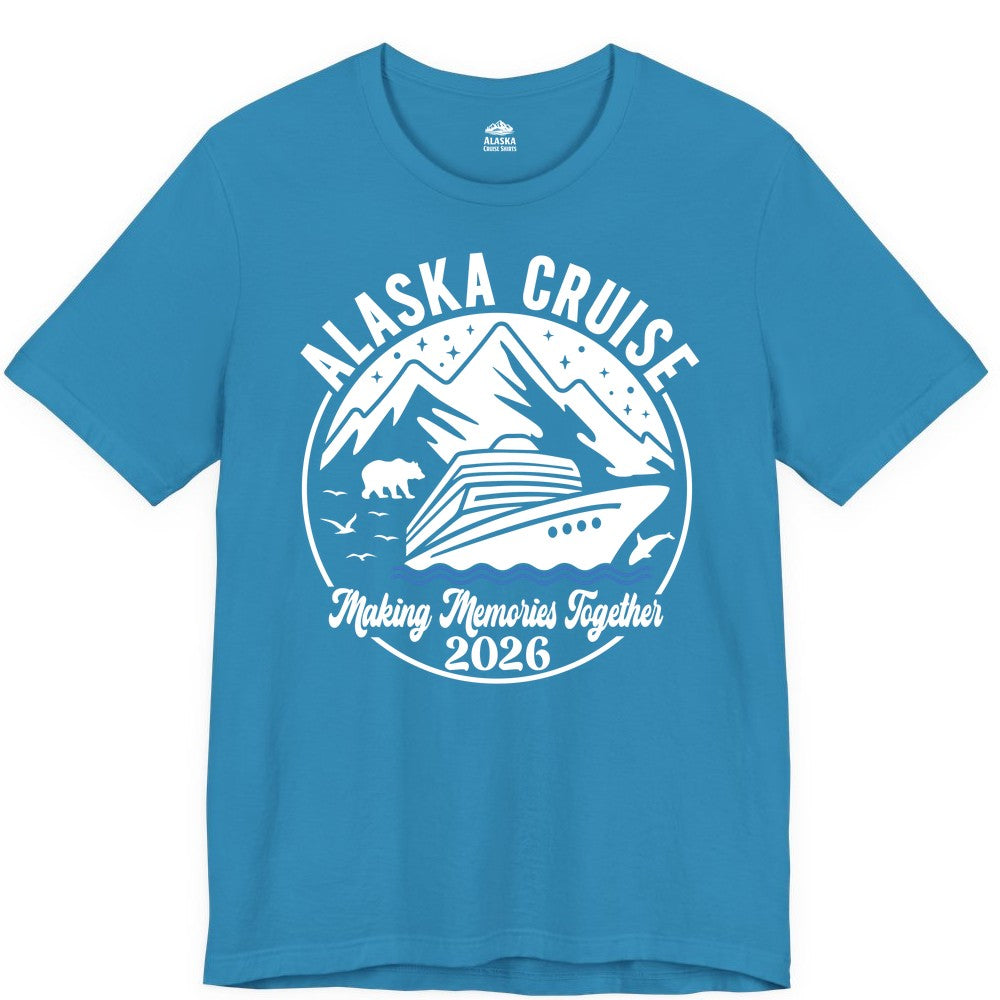 Alaska Cruise Shirt - Family Adventure 2026 Souvenir Apparel (Premium Tee) in Aqua - Alaska Cruise Adventure 2026 Shirt - Mountains Wildlife and Ship Retro