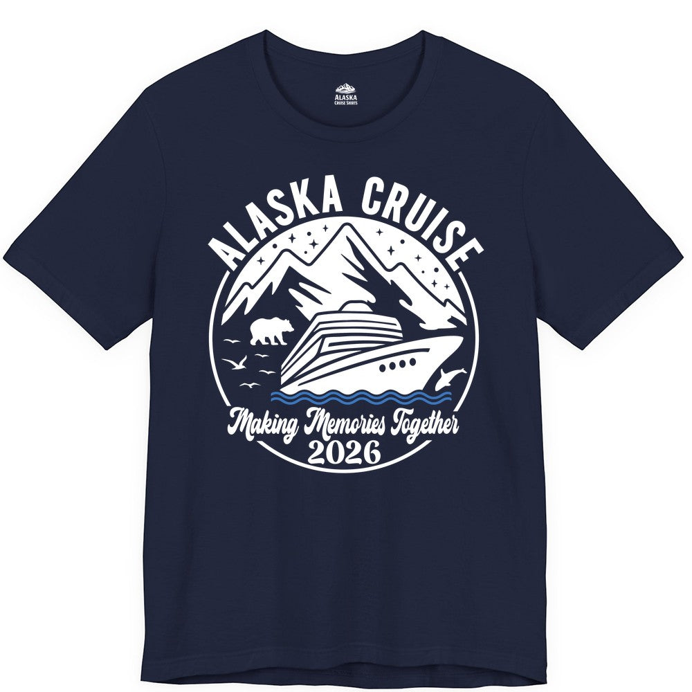 Alaska Cruise Shirt - Family Adventure 2026 Souvenir Apparel (Premium Tee) in Navy - Alaska Cruise Adventure 2026 Shirt - Mountains Wildlife and Ship Retro
