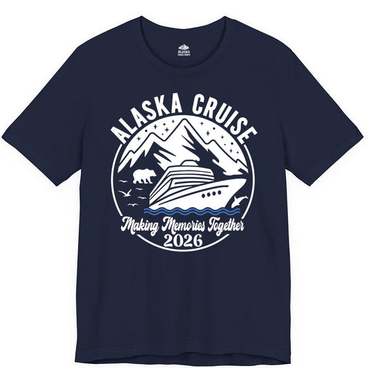 Alaska Cruise Shirt - Family Adventure 2026 Souvenir Apparel (Premium Tee) in Navy - Alaska Cruise Adventure 2026 Shirt - Mountains Wildlife and Ship Retro