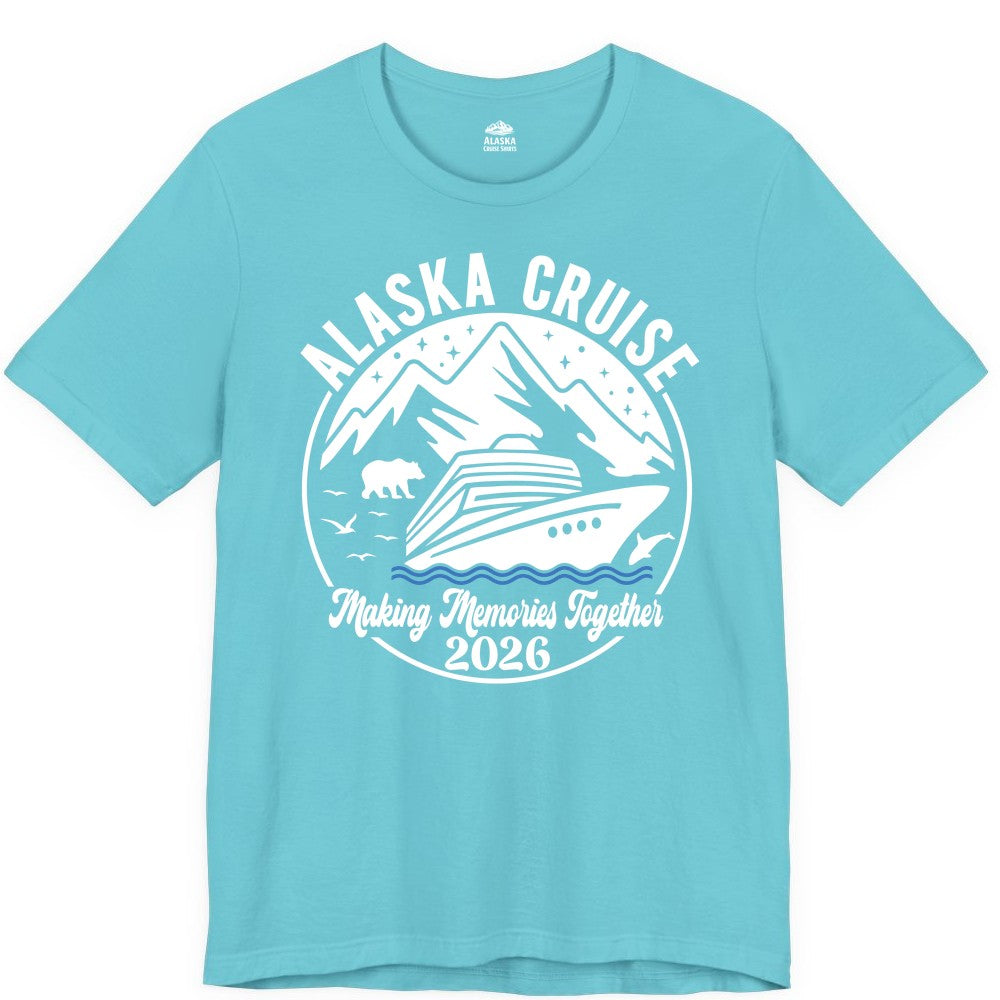 Alaska Cruise Shirt - Family Adventure 2026 Souvenir Apparel (Premium Tee) in Turquoise - Alaska Cruise Adventure 2026 Shirt - Mountains Wildlife and Ship Retro