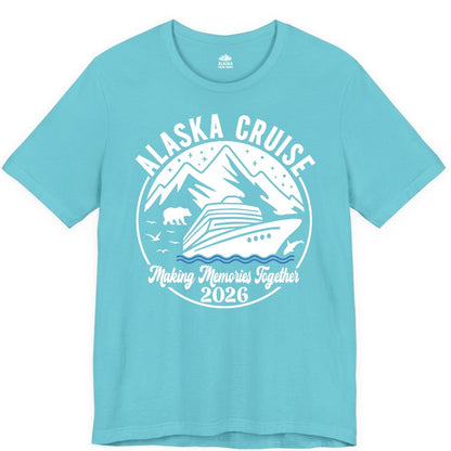 Alaska Cruise Shirt - Family Adventure 2026 Souvenir Apparel (Premium Tee) in Turquoise - Alaska Cruise Adventure 2026 Shirt - Mountains Wildlife and Ship Retro