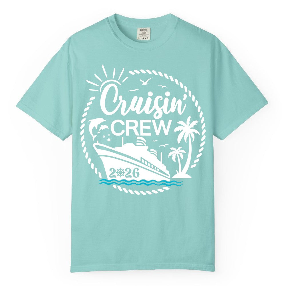 Cruisin Crew Shirt for Cruise Groups - Tropical Family Vacation 2026 (Comfort Color) in Chalky Mint - Cruisin Crew Shirt Tropical Family Group Cruise 2026 Caribbean Islands