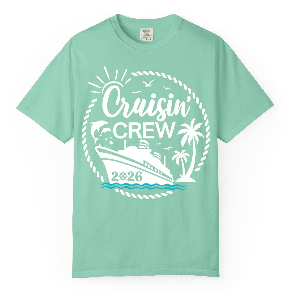 Cruisin Crew Shirt for Cruise Groups - Tropical Family Vacation 2026 (Comfort Color) in Island Reef - Cruisin Crew Shirt Tropical Family Group Cruise 2026 Caribbean Islands
