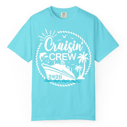 Cruisin Crew Shirt for Cruise Groups - Tropical Family Vacation 2026 (Comfort Color) in Lagoon Blue - Cruisin Crew Shirt Tropical Family Group Cruise 2026 Caribbean Islands