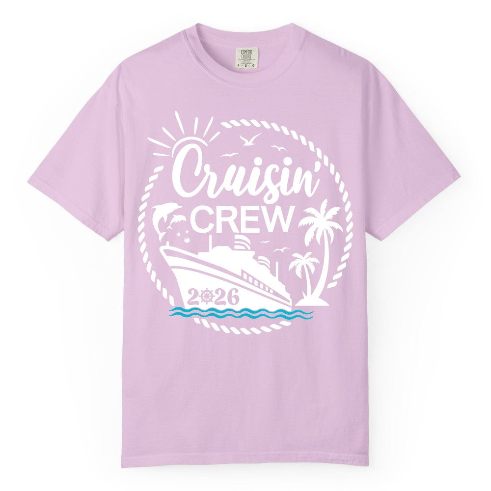 Cruisin Crew Shirt for Cruise Groups - Tropical Family Vacation 2026 (Comfort Color) in Orchid - Cruisin Crew Shirt Tropical Family Group Cruise 2026 Caribbean Islands