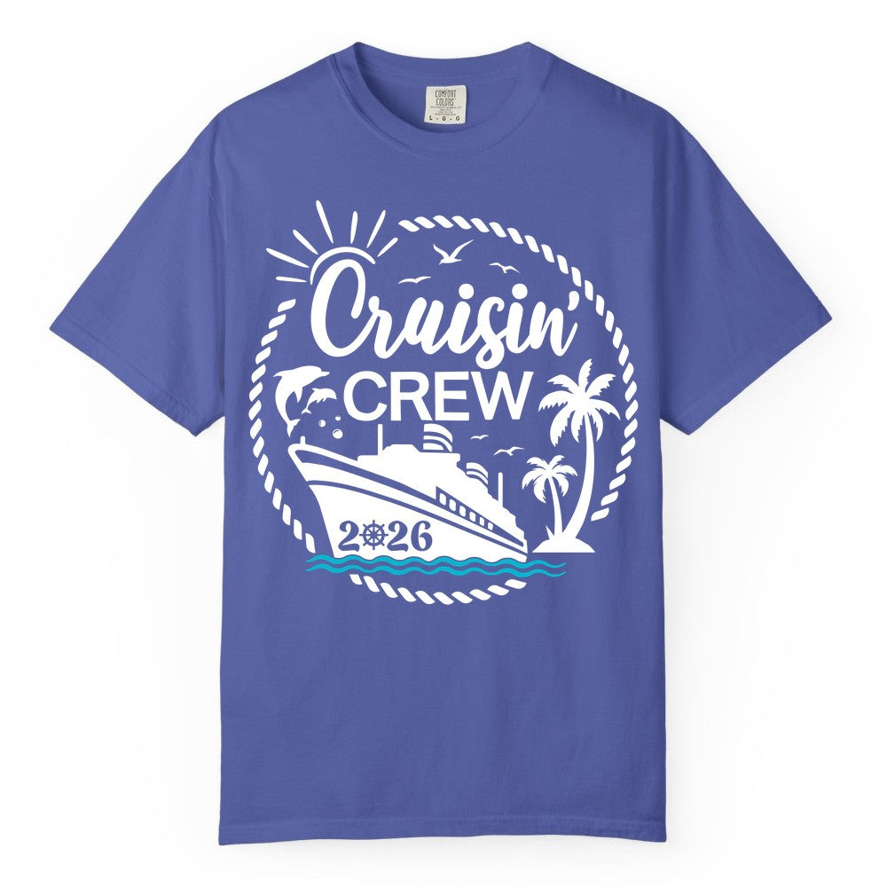 Cruisin Crew Shirt for Cruise Groups - Tropical Family Vacation 2026 (Comfort Color) in Periwinkle - Cruisin Crew Shirt Tropical Family Group Cruise 2026 Caribbean Islands