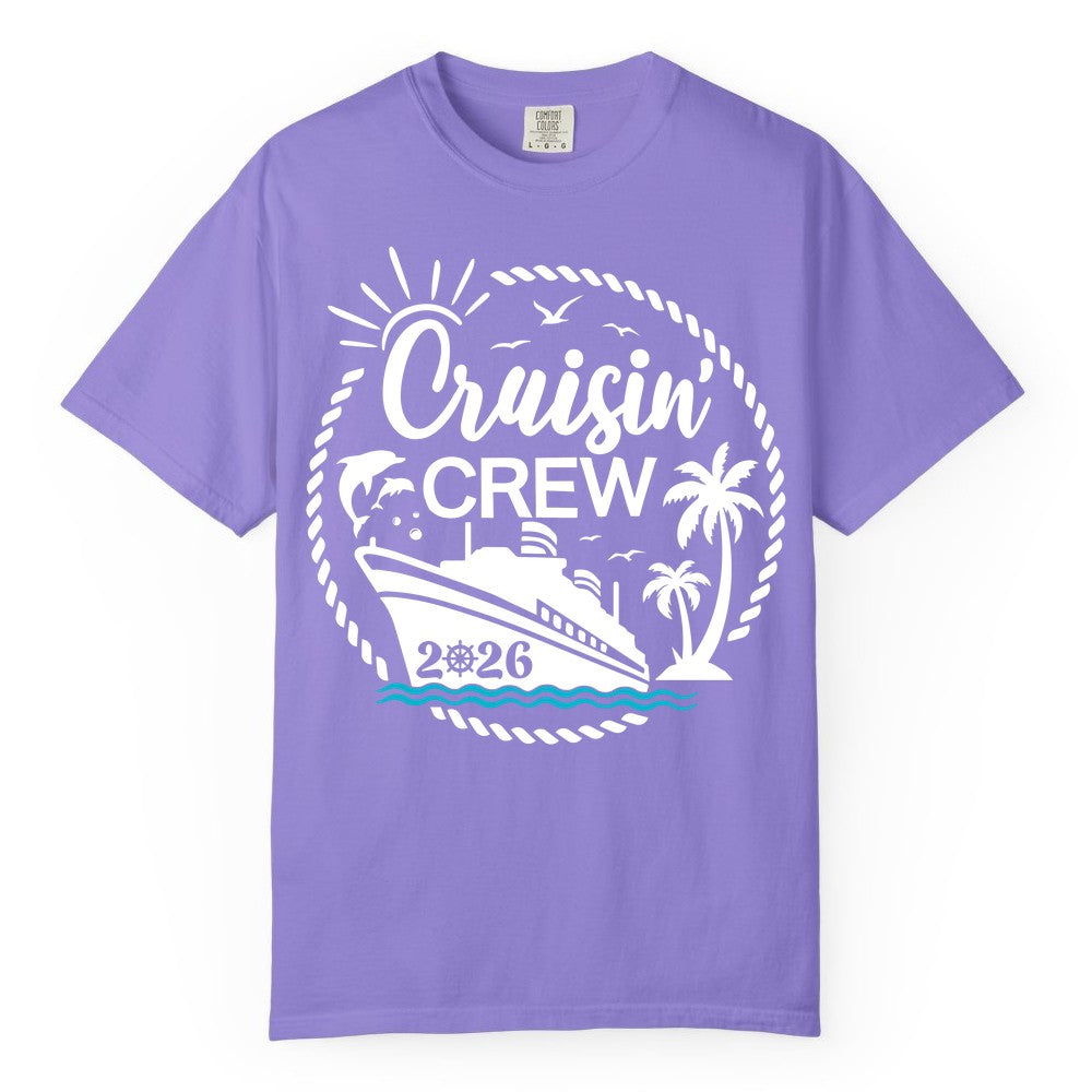 Cruisin Crew Shirt for Cruise Groups - Tropical Family Vacation 2026 (Comfort Color) in Violet - Cruisin Crew Shirt Tropical Family Group Cruise 2026 Caribbean Islands