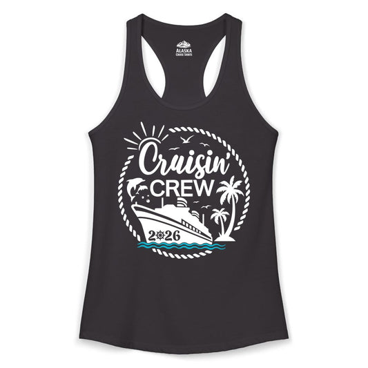 Cruisin Crew Shirt for Cruise Groups - Tropical Family Vacation 2026 (Ladies Tank) in Black - Cruisin Crew Shirt Tropical Family Group Cruise 2026 Caribbean Islands