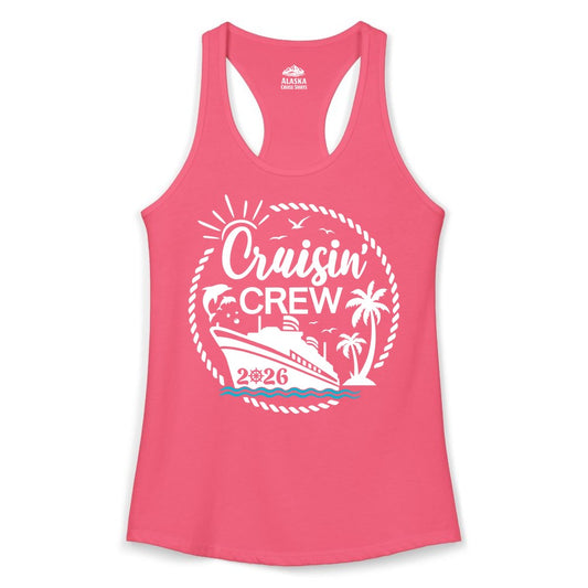 Cruisin Crew Shirt for Cruise Groups - Tropical Family Vacation 2026 (Ladies Tank) in Hot Pink - Cruisin Crew Shirt Tropical Family Group Cruise 2026 Caribbean Islands