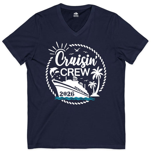 Cruisin Crew Shirt for Cruise Groups - Tropical Family Vacation 2026 (V-Neck) in Navy - Cruisin Crew Shirt Tropical Family Group Cruise 2026 Caribbean Islands