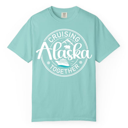 Alaska Cruise Shirt - Retro Family Vacation Apparel for Groups (Comfort Color) in Chalky Mint - Alaska Cruise Adventure Retro Badge Shirt - Mountains Bear Ship Family