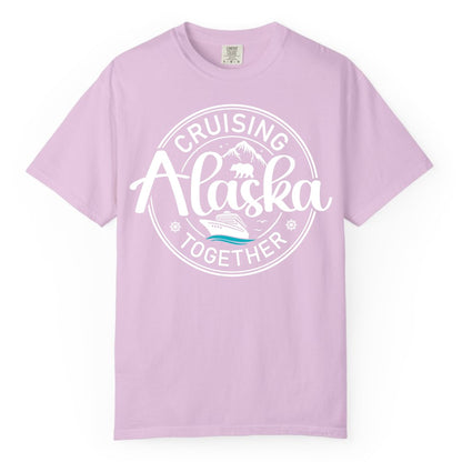 Alaska Cruise Shirt - Retro Family Vacation Apparel for Groups (Comfort Color) in Orchid - Alaska Cruise Adventure Retro Badge Shirt - Mountains Bear Ship Family