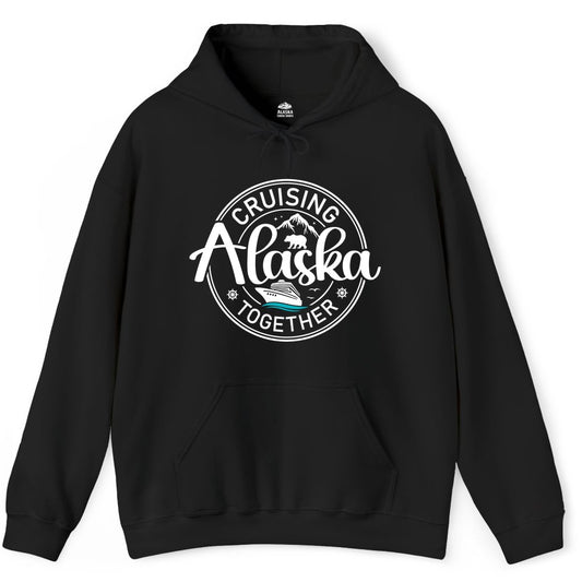Alaska Cruise Shirt - Retro Family Vacation Apparel for Groups (Hoodie) in Black - Alaska Cruise Adventure Retro Badge Shirt - Mountains Bear Ship Family