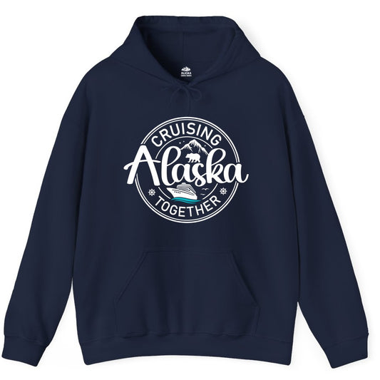 Alaska Cruise Shirt - Retro Family Vacation Apparel for Groups (Hoodie) in Navy - Alaska Cruise Adventure Retro Badge Shirt - Mountains Bear Ship Family