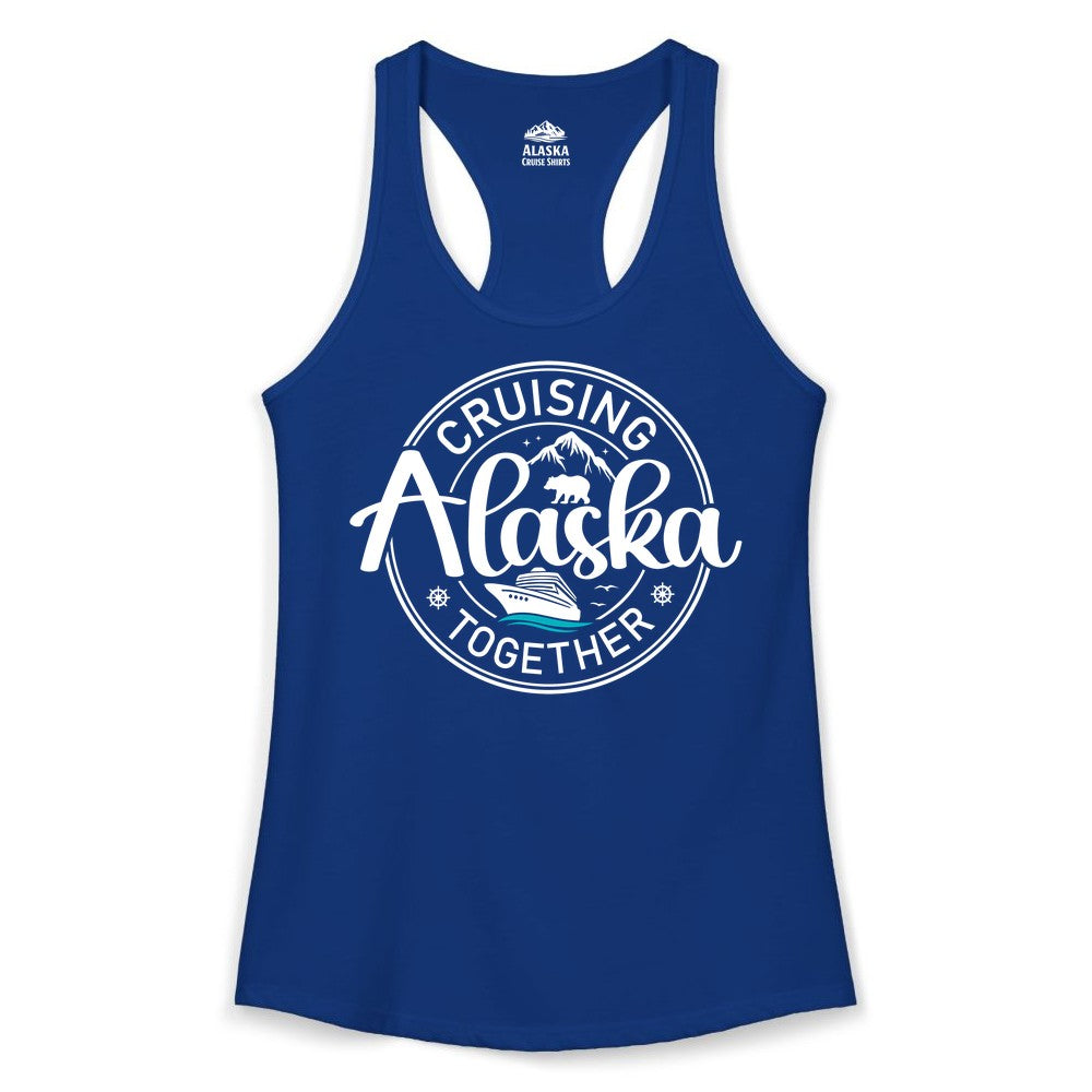 Alaska Cruise Shirt - Retro Family Vacation Apparel for Groups (Ladies Tank) in Solid Royal - Alaska Cruise Adventure Retro Badge Shirt - Mountains Bear Ship Family