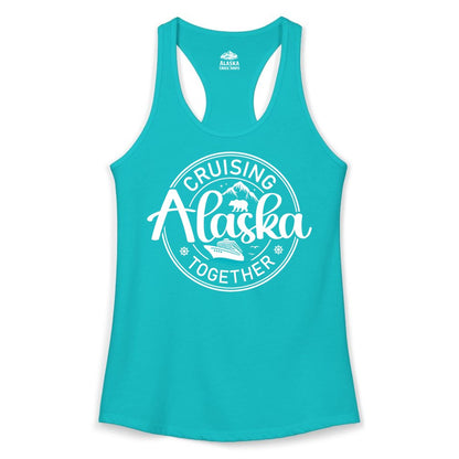 Alaska Cruise Shirt - Retro Family Vacation Apparel for Groups (Ladies Tank) in Tahiti Blue - Alaska Cruise Adventure Retro Badge Shirt - Mountains Bear Ship Family