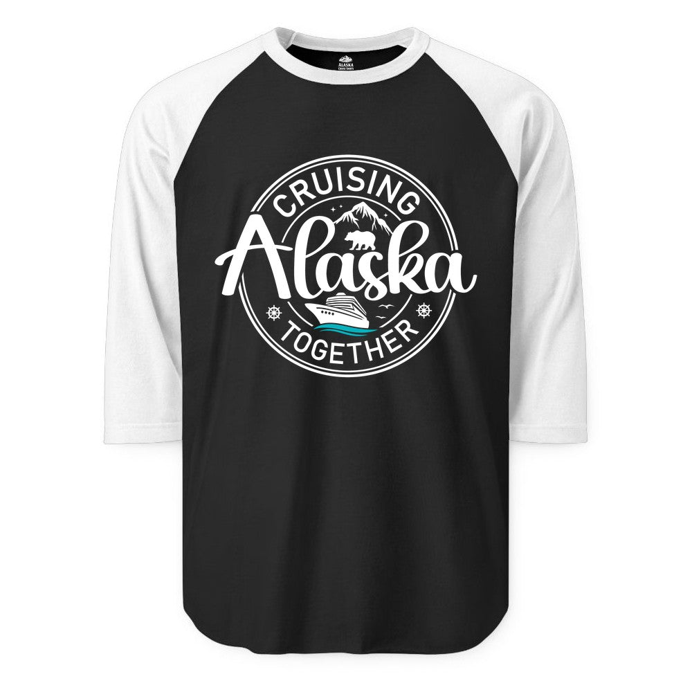 Alaska Cruise Shirt - Retro Family Vacation Apparel for Groups (Raglan) in BlackWhite - Alaska Cruise Adventure Retro Badge Shirt - Mountains Bear Ship Family