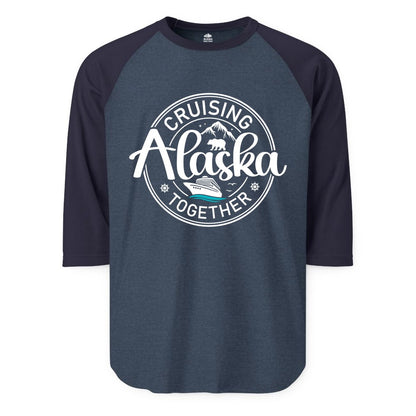 Alaska Cruise Shirt - Retro Family Vacation Apparel for Groups (Raglan) in Heather DenimNavy - Alaska Cruise Adventure Retro Badge Shirt - Mountains Bear Ship Family