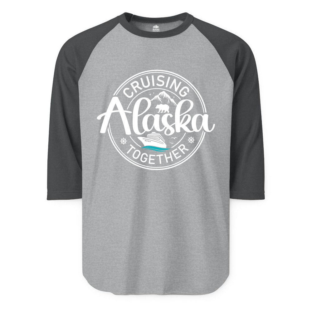 Alaska Cruise Shirt - Retro Family Vacation Apparel for Groups (Raglan) in Heather GreyHeather Charcoal - Alaska Cruise Adventure Retro Badge Shirt - Mountains Bear Ship Family