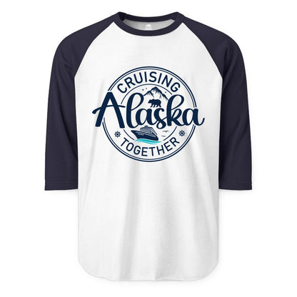 Alaska Cruise Shirt - Retro Family Vacation Apparel for Groups (Raglan) in WhiteNavy - Alaska Cruise Adventure Retro Badge Shirt - Mountains Bear Ship Family