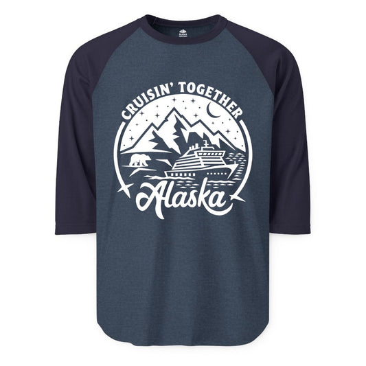 Alaska Cruise Shirt - Adventure Retro Apparel for Group Trips (Raglan) in Heather DenimNavy - Alaska Cruise Adventure Shirt - Mountains Bear Ship Retro Travel Tee