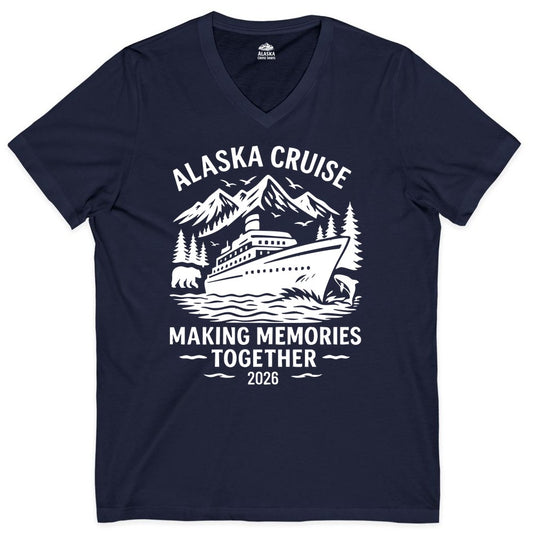 Alaska Cruise Shirt - Family Vacation Nature Wildlife Adventure Tee (V-Neck) in Navy - Alaska Cruise Shirt - Wildlife Adventure Family Memories 2026