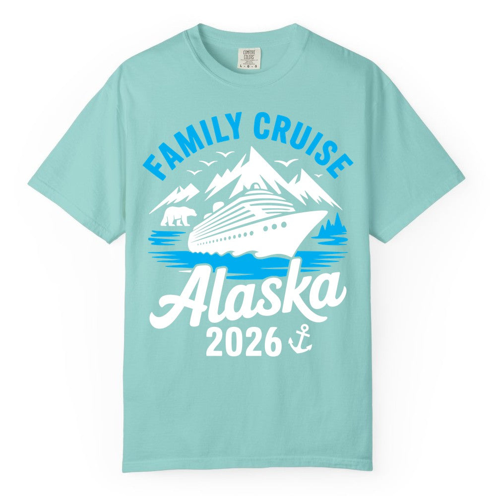 Alaska Family Cruise Shirt - 2026 Cruise Vacation Apparel USA (Comfort Color) in Chalky Mint - Alaska Family Cruise Shirt 2026 Mountains Wildlife Adventure Tee