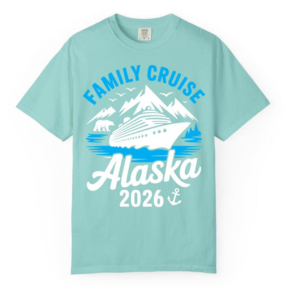 Alaska Family Cruise Shirt - 2026 Cruise Vacation Apparel USA (Comfort Color) in Chalky Mint - Alaska Family Cruise Shirt 2026 Mountains Wildlife Adventure Tee