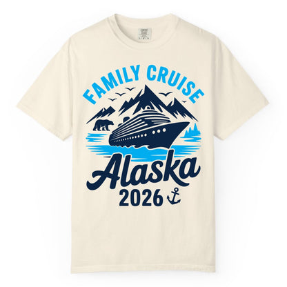Alaska Family Cruise Shirt - 2026 Cruise Vacation Apparel USA (Comfort Color) in Ivory - Alaska Family Cruise Shirt 2026 Mountains Wildlife Adventure Tee