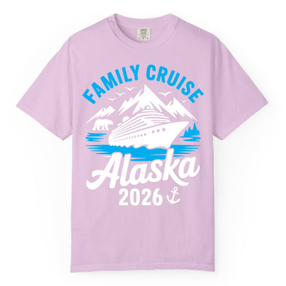 Alaska Family Cruise Shirt - 2026 Cruise Vacation Apparel USA (Comfort Color) in Orchid - Alaska Family Cruise Shirt 2026 Mountains Wildlife Adventure Tee