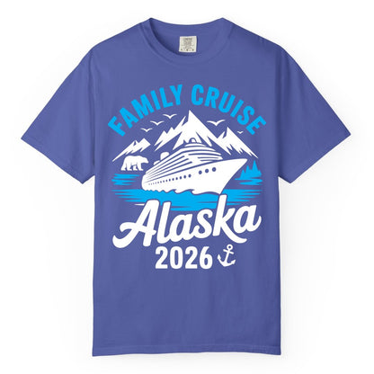 Alaska Family Cruise Shirt - 2026 Cruise Vacation Apparel USA (Comfort Color) in Periwinkle - Alaska Family Cruise Shirt 2026 Mountains Wildlife Adventure Tee