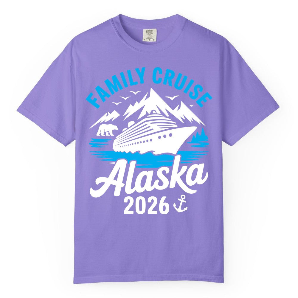 Alaska Family Cruise Shirt - 2026 Cruise Vacation Apparel USA (Comfort Color) in Violet - Alaska Family Cruise Shirt 2026 Mountains Wildlife Adventure Tee