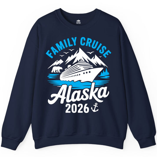 Alaska Family Cruise Shirt - 2026 Cruise Vacation Apparel USA (Sweatshirt) in Navy - Alaska Family Cruise Shirt 2026 Mountains Wildlife Adventure Tee