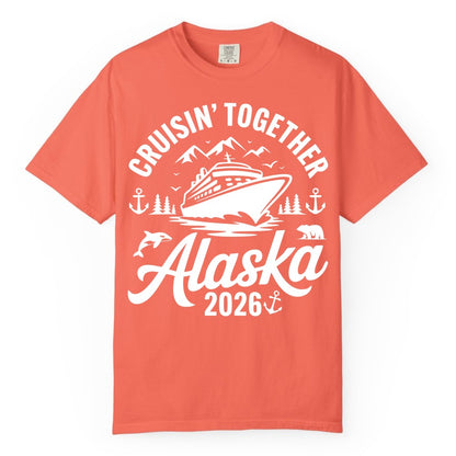 Alaska Cruise Shirt - Family Cruise Apparel for Alaska 2026 Trips (Comfort Color) in Bright Salmon - Alaska Cruise Adventure Shirt - Wildlife Mountains Nautical 2026
