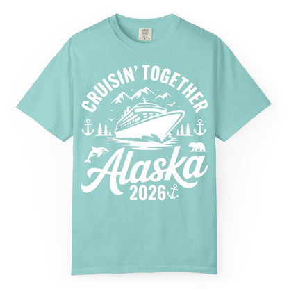 Alaska Cruise Shirt - Family Cruise Apparel for Alaska 2026 Trips (Comfort Color) in Chalky Mint - Alaska Cruise Adventure Shirt - Wildlife Mountains Nautical 2026