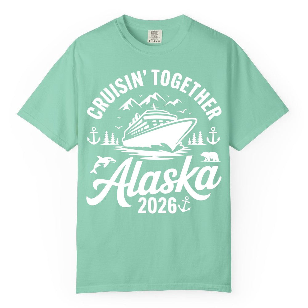 Alaska Cruise Shirt - Family Cruise Apparel for Alaska 2026 Trips (Comfort Color) in Island Reef - Alaska Cruise Adventure Shirt - Wildlife Mountains Nautical 2026