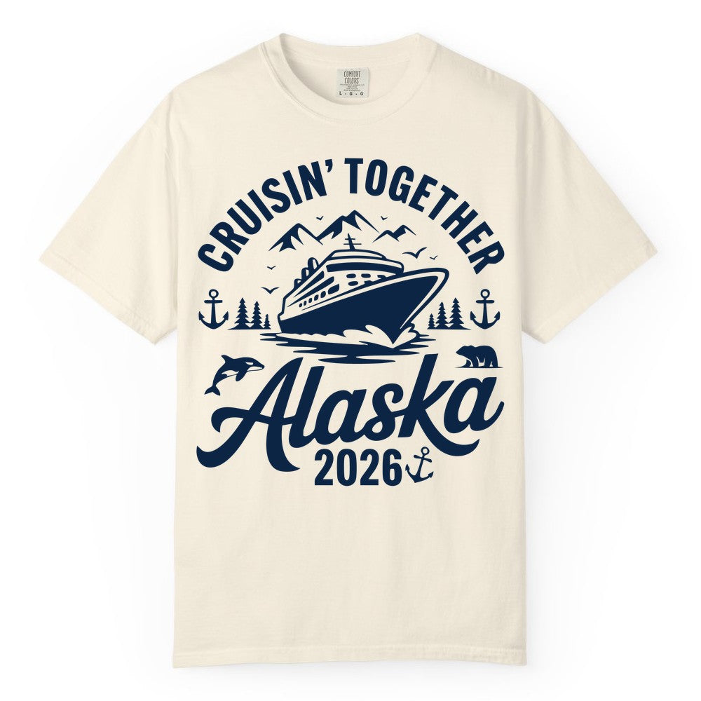Alaska Cruise Shirt - Family Cruise Apparel for Alaska 2026 Trips (Comfort Color) in Ivory - Alaska Cruise Adventure Shirt - Wildlife Mountains Nautical 2026